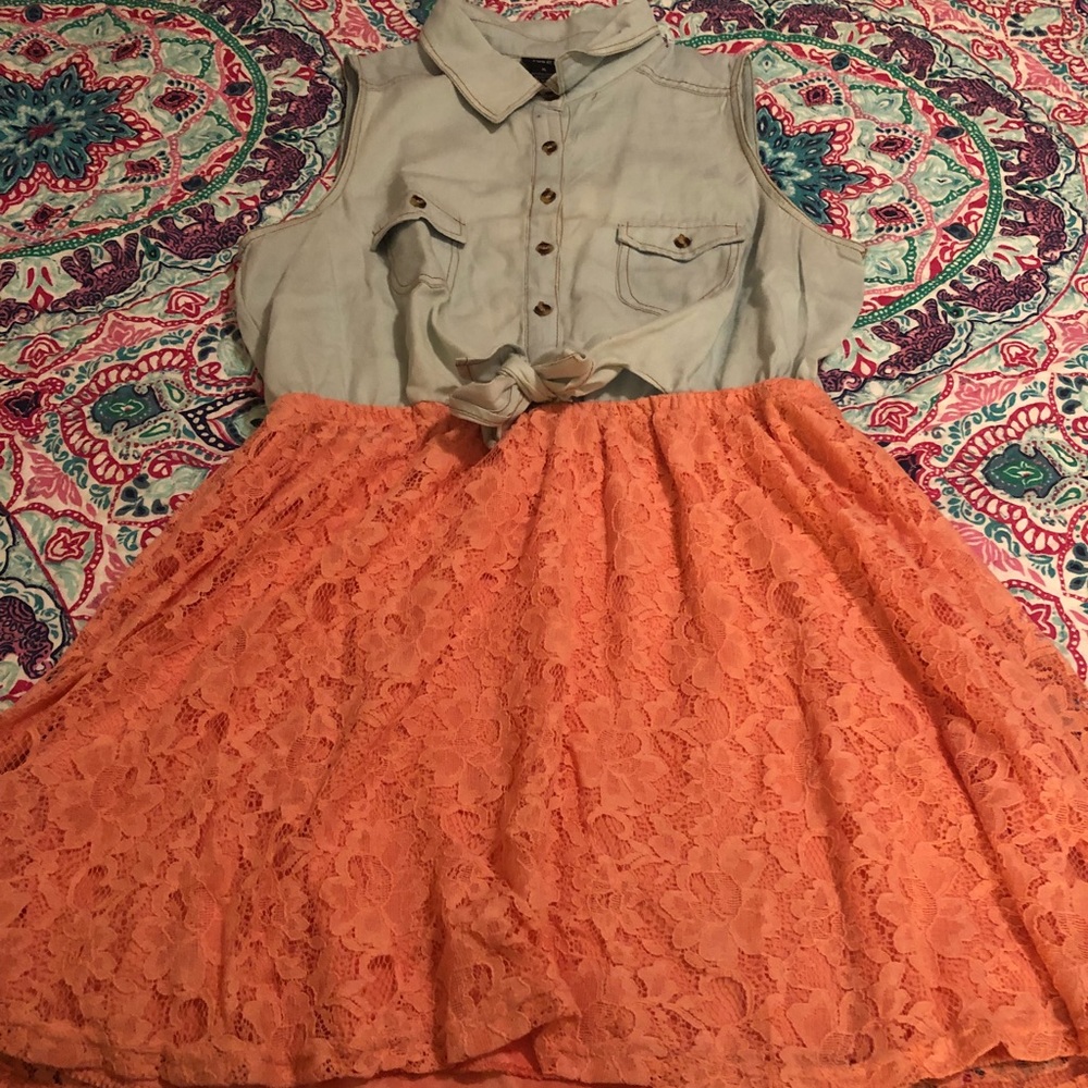Denim and lace sleeveless dress